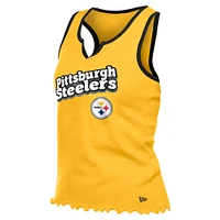 Débardeur tri-mélange à ourlet ondulé et col cranté pour femme New Era Gold Pittsburgh Steelers
