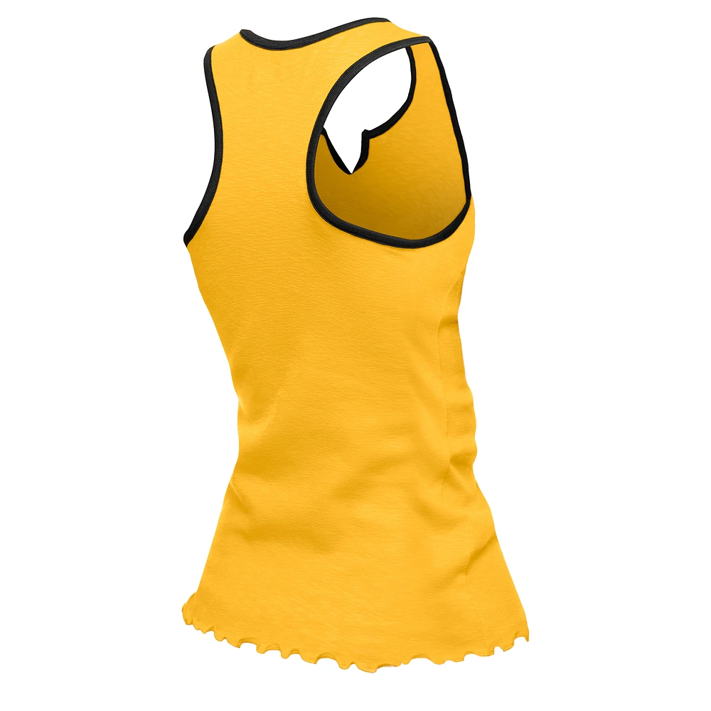Débardeur tri-mélange à ourlet ondulé et col cranté pour femme New Era Gold Pittsburgh Steelers
