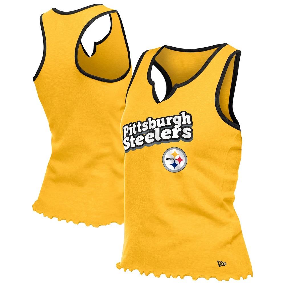 Débardeur tri-mélange à ourlet ondulé et col cranté pour femme New Era Gold Pittsburgh Steelers