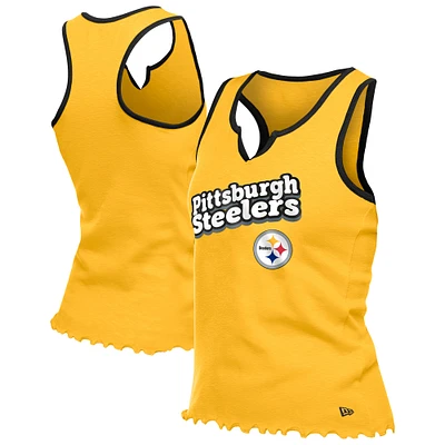 Débardeur tri-mélange à ourlet ondulé et col cranté pour femme New Era Gold Pittsburgh Steelers