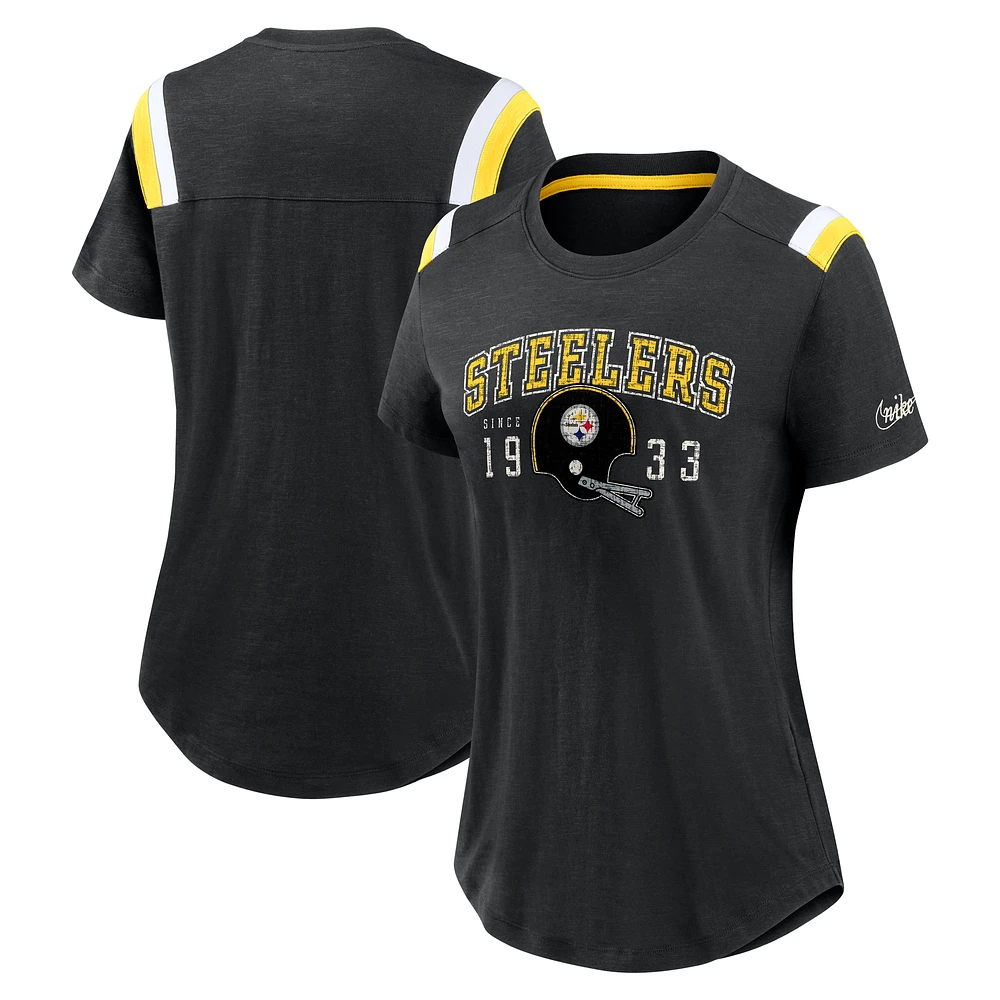 T-shirt Nike noir chiné pour femme Pittsburgh Steelers Historic Slub Fashion