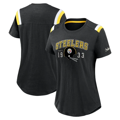 T-shirt Nike noir chiné pour femme Pittsburgh Steelers Historic Slub Fashion