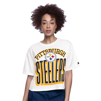 Women's Starter  White Pittsburgh Steelers Play the Ball Boxy Cropped T-Shirt