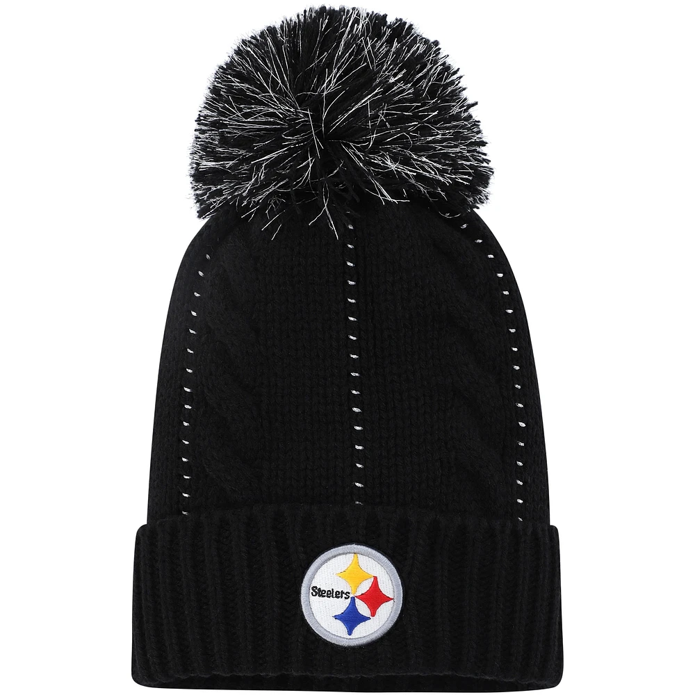 Women's '47 Black Pittsburgh Steelers Bauble Cuffed Knit Hat with Pom