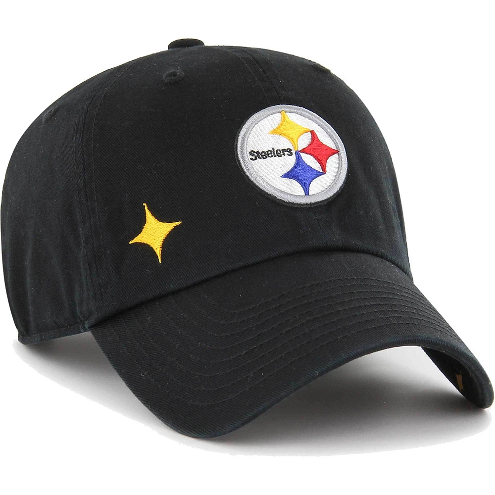 Women's '47 Black Pittsburgh Steelers Confetti Icon Clean Up Adjustable Hat