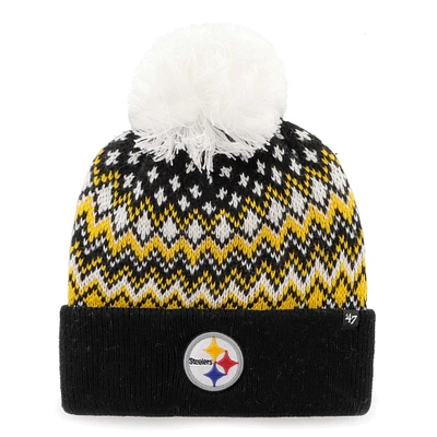 Bonnet en tricot à revers Elsa des Pittsburgh Steelers '47 noir pour femmes avec pompon