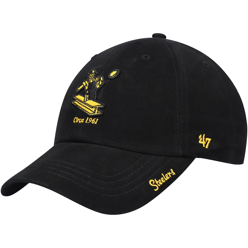 Women's '47 Black Pittsburgh Steelers Miata Clean Up Legacy Adjustable Hat