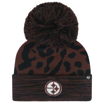 Bonnet en tricot marron à revers et pompon pour femme '47 Pittsburgh Steelers Cacao