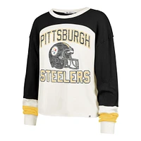 Women's '47 Cream Pittsburgh Steelers Double Header Curve Toni Long Sleeve T-Shirt