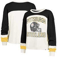 Women's '47 Cream Pittsburgh Steelers Double Header Curve Toni Long Sleeve T-Shirt