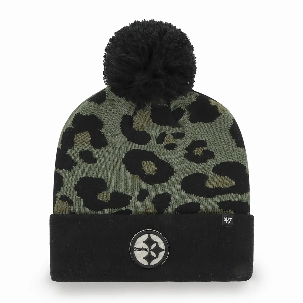 Bonnet en tricot à revers Bagheera Pittsburgh Steelers '47 vert/noir pour femme avec pompon