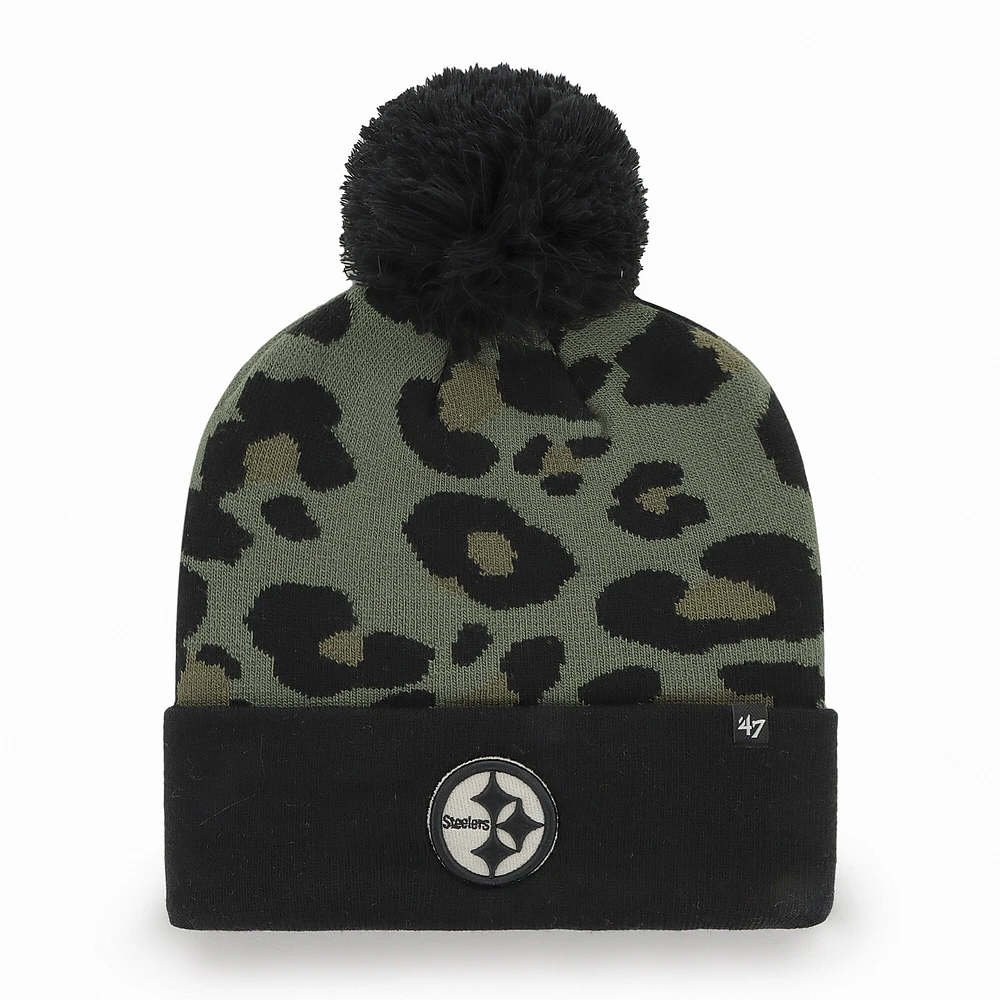Bonnet en tricot à revers Bagheera Pittsburgh Steelers '47 vert/noir pour femme avec pompon