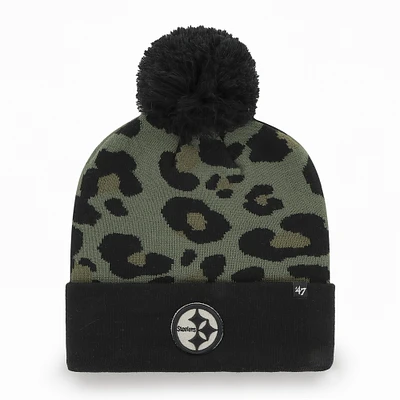 Bonnet en tricot à revers Bagheera Pittsburgh Steelers '47 vert/noir pour femme avec pompon