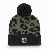 Bonnet en tricot à revers Bagheera Pittsburgh Steelers '47 vert/noir pour femme avec pompon