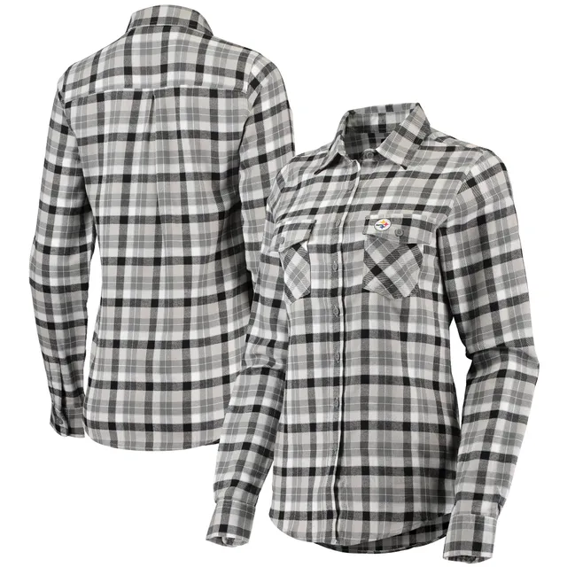 Men's Antigua Black/Gray Pittsburgh Steelers Ease Flannel Long Sleeve  Button-Up Shirt