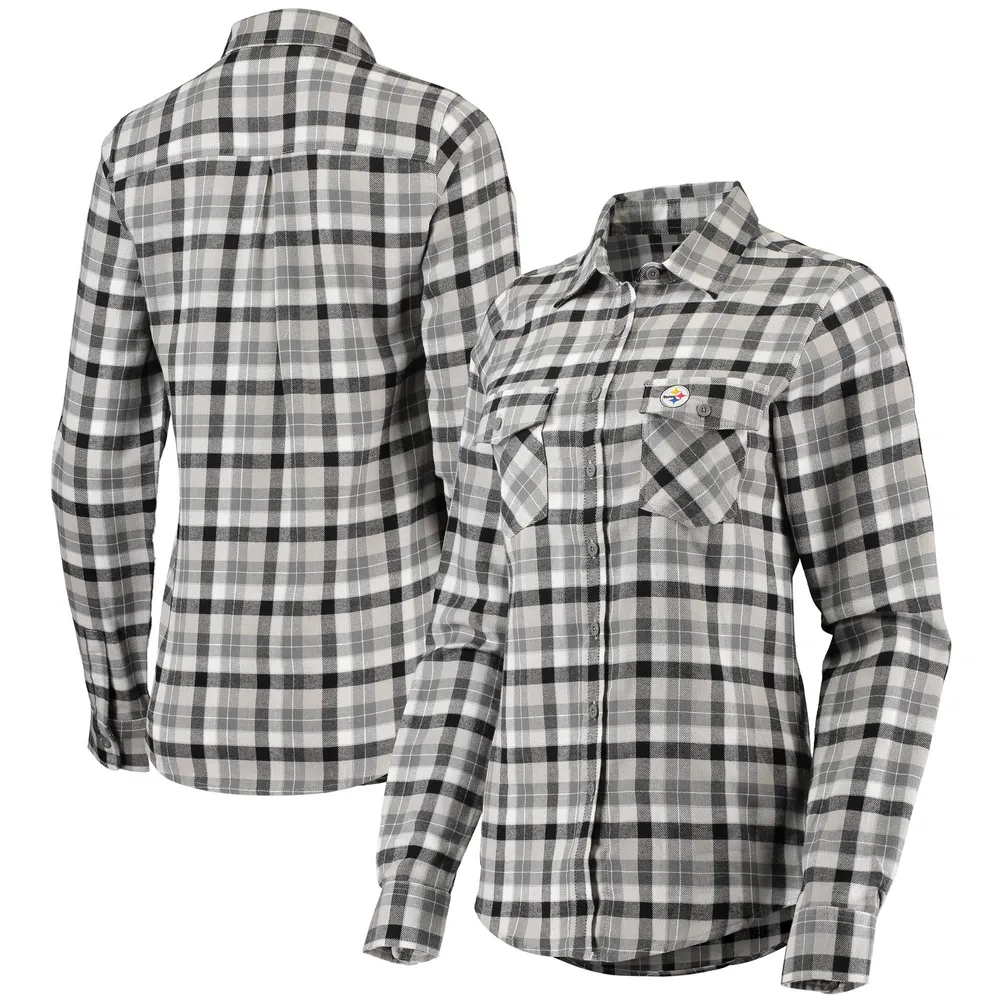 Lids Pittsburgh Steelers Antigua Women's Ease Flannel Button-Up Long Sleeve  Shirt - Black/Gray