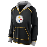 Women's Black Pittsburgh Steelers Boom Fleece Pullover V-Neck Hoodie