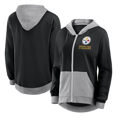 Sweat à capuche entièrement zippé noir pour femme en French Terry Hit It des Pittsburgh Steelers