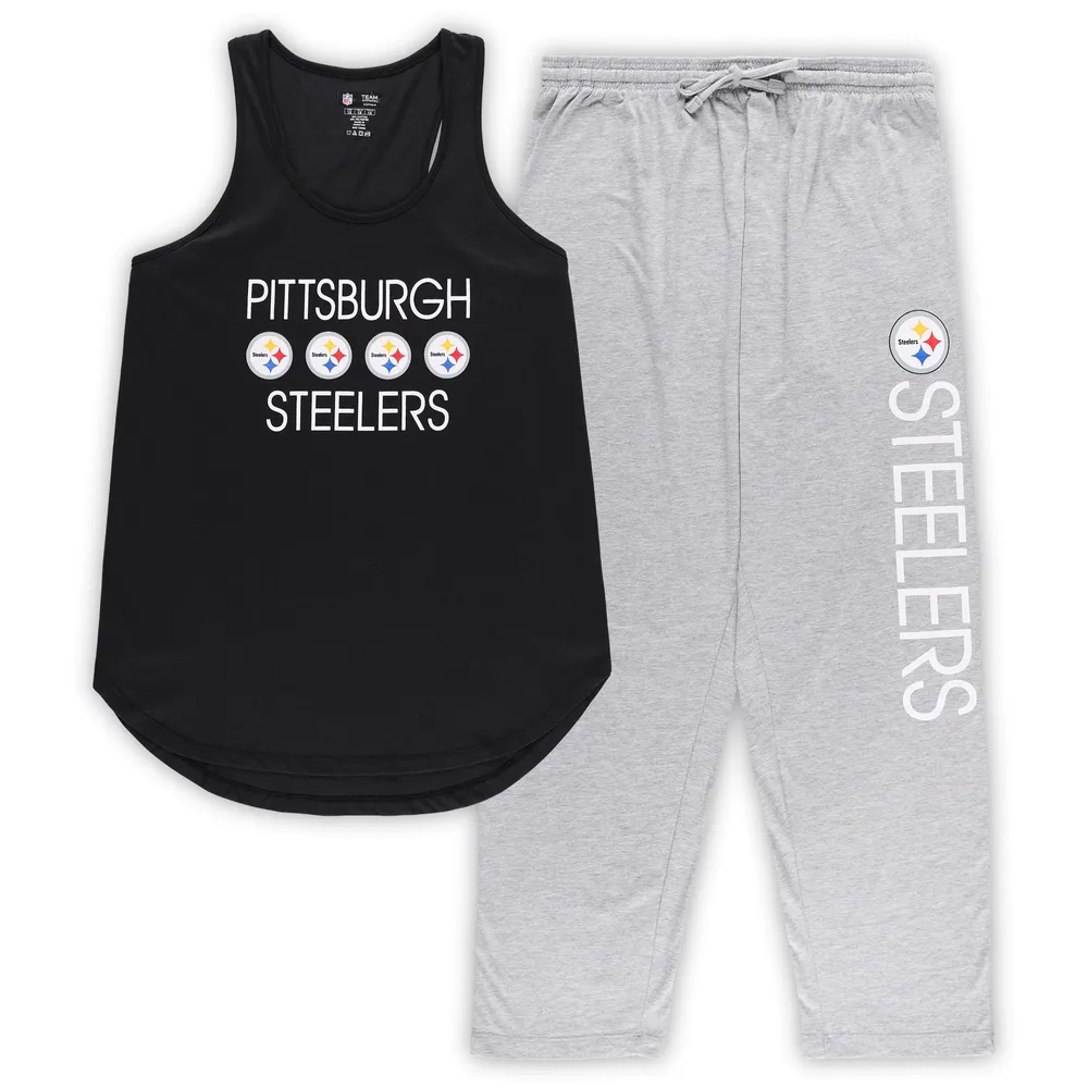 Pittsburgh Steelers Concepts Sport Big & Tall T-Shirt & Pants Sleep Set -  Black/Heather Gray