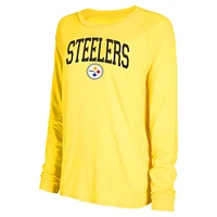 Ensemble de salon Concepts Sport pour femmes, t-shirt et short à manches longues raglan, noir/or, Pittsburgh Steelers