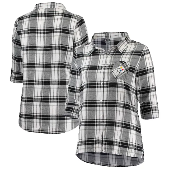 Women's Concepts Sport Black/Gold Pittsburgh Steelers Accolade Flannel Long  Sleeve Button-Up Nightshirt