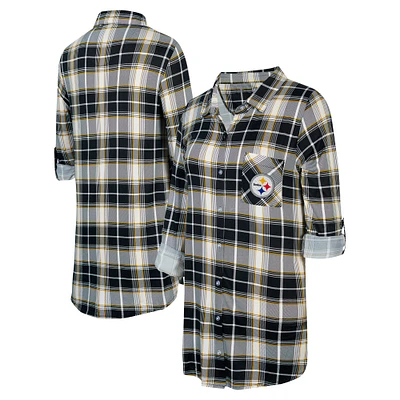 Chemise de nuit en tricot à carreaux Ashford des Pittsburgh Steelers pour femme Concepts Sport Black