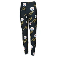 Women's Concepts Sport Black Pittsburgh Steelers Breakthrough Allover Print Knit Sleep Leggings