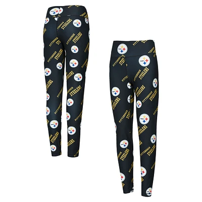 Women's Concepts Sport Black Pittsburgh Steelers Breakthrough Allover Print Knit Sleep Leggings