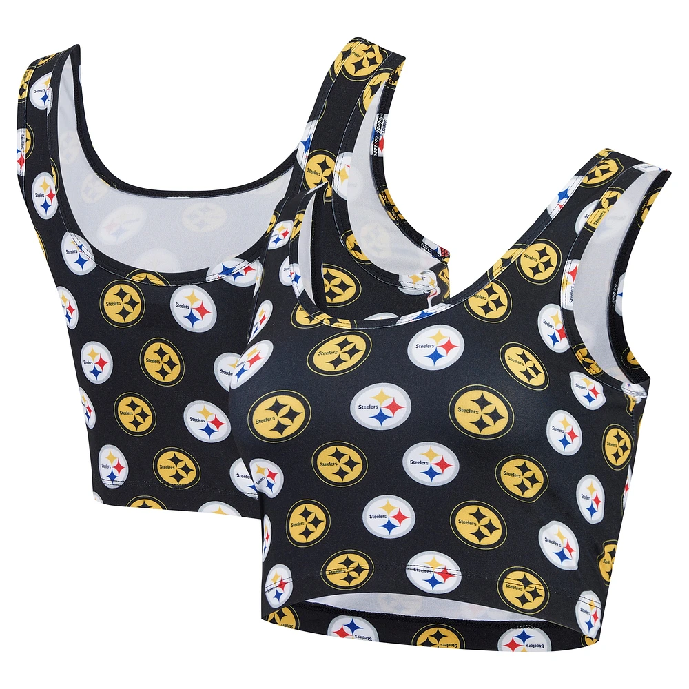 Women's Concepts Sport Black Pittsburgh Steelers Record Allover Print Bralette