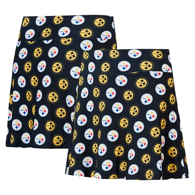 Women's Concepts Sport Black Pittsburgh Steelers Record Allover Print Knit Sleep Skort