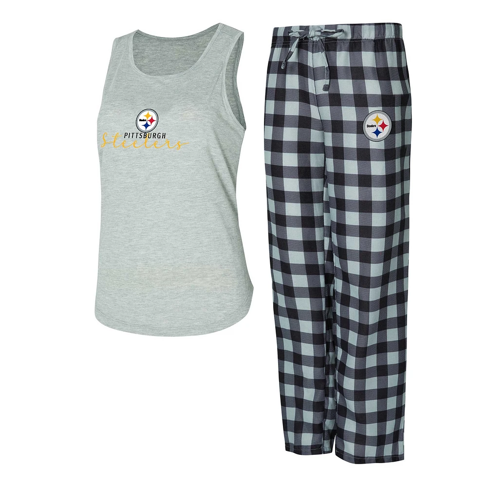 Women's Concepts Sport Gray/Black Pittsburgh Steelers Petition Tank Top and Pants Sleep Set