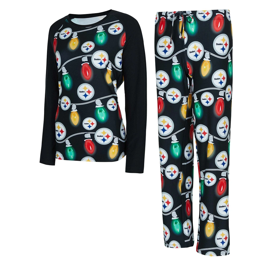 Ensemble t-shirt à manches longues et pantalon en tricot Garland Raglan de Pittsburgh Steelers pour femme Concepts Sport