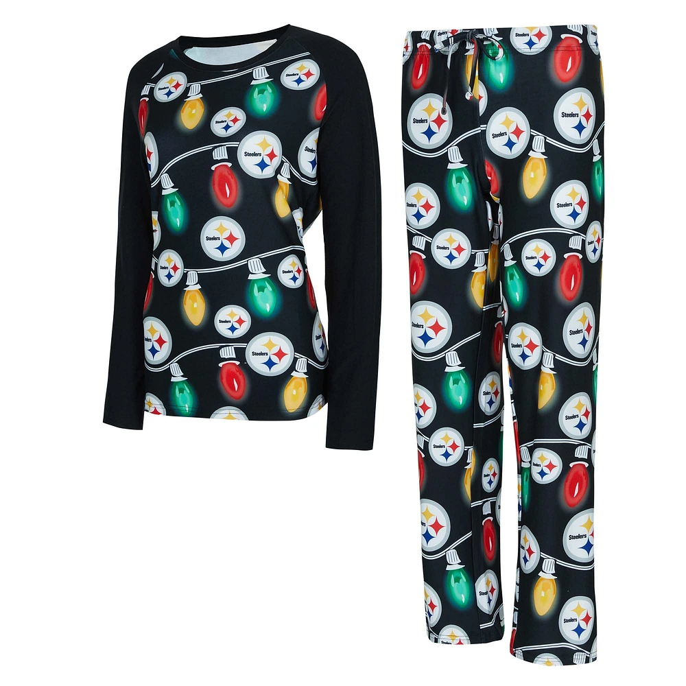 Ensemble t-shirt à manches longues et pantalon en tricot Garland Raglan de Pittsburgh Steelers pour femme Concepts Sport