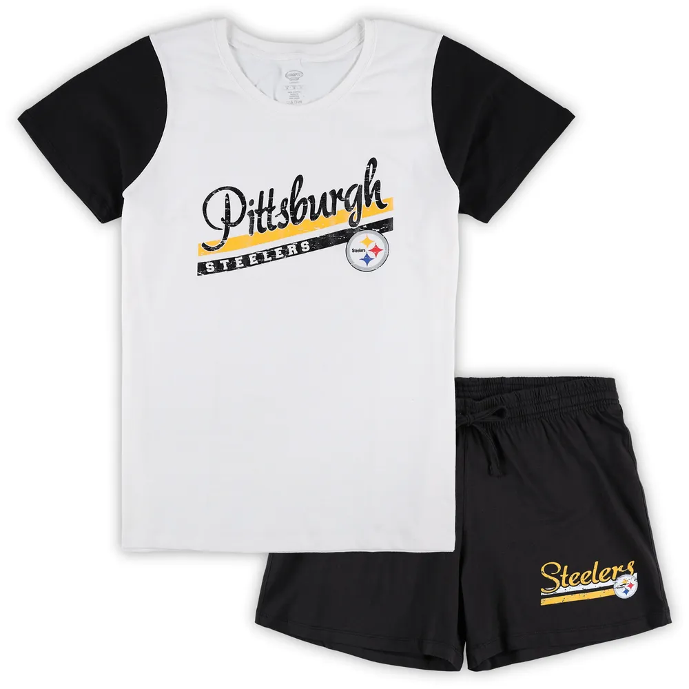 Women's Concepts Sport White/Black Pittsburgh Steelers Plus Downfield T-Shirt & Shorts Sleep Set