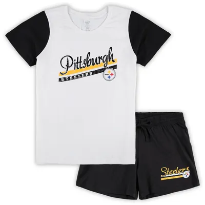 Ensemble de nuit pour femme Concepts Sport White/Black Pittsburgh Steelers Taille plus t-shirt et short Downfield