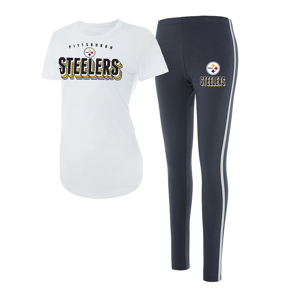 Ensemble t-shirt et legging Sonata Pittsburgh Steelers Concepts Sport pour femme, blanc/anthracite