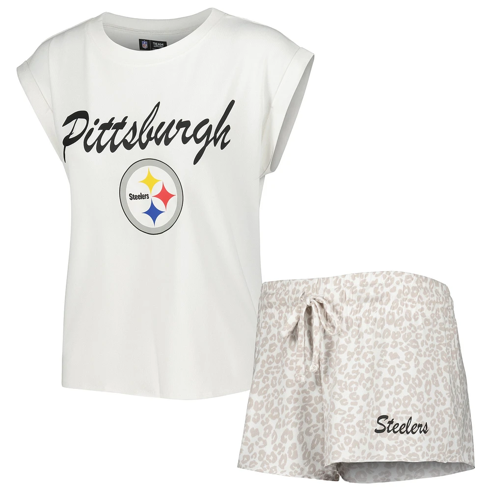 Ensemble de nuit T-shirt et short en tricot Pittsburgh Steelers Montana Concepts Sport pour femme, blanc/crème