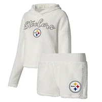 Ensemble de nuit Concepts Sport pour femmes, sweat-shirt et short moelleux, Pittsburgh Steelers, blanc