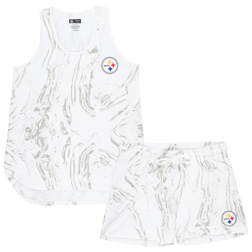 Concepts Sport Blanc Pittsburgh Steelers Ensemble débardeur et short à quartz grande taille pour femmes