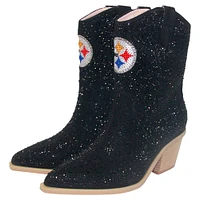 Women's Cuce  Black Pittsburgh Steelers Crystal Ankle Boots