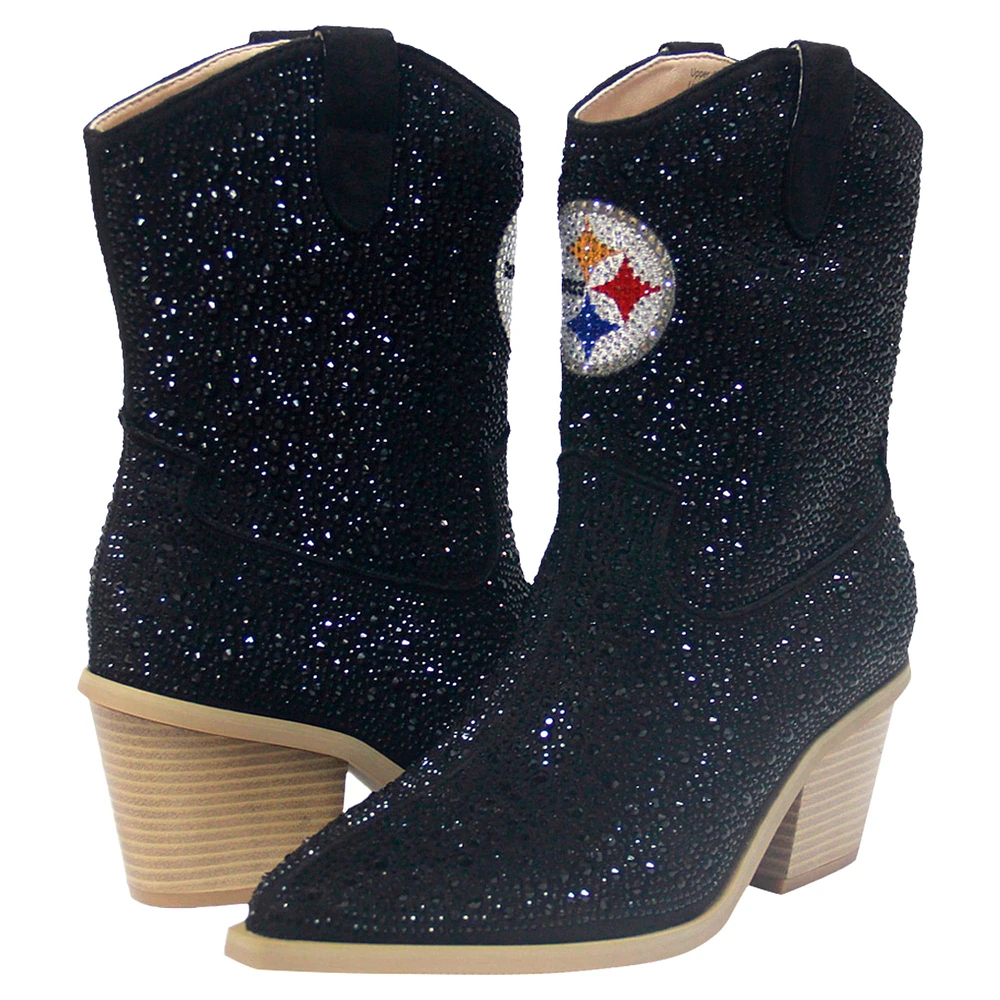 Women's Cuce  Black Pittsburgh Steelers Crystal Ankle Boots