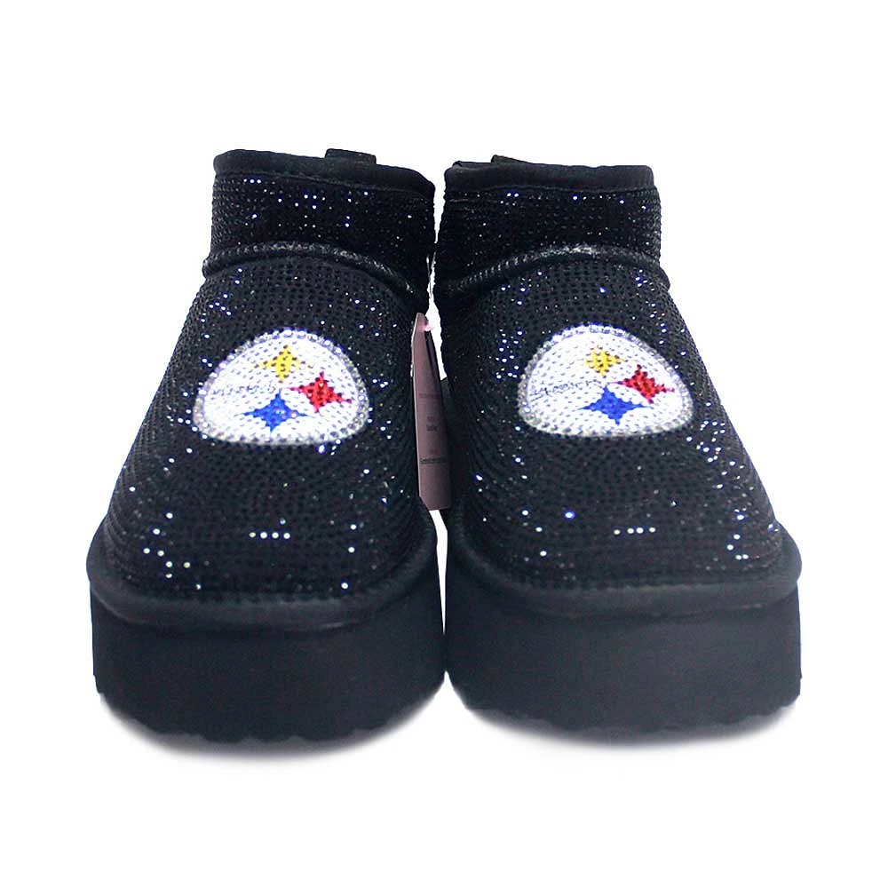 Bottes à plateforme en cristal Cuce noires Pittsburgh Steelers pour femmes