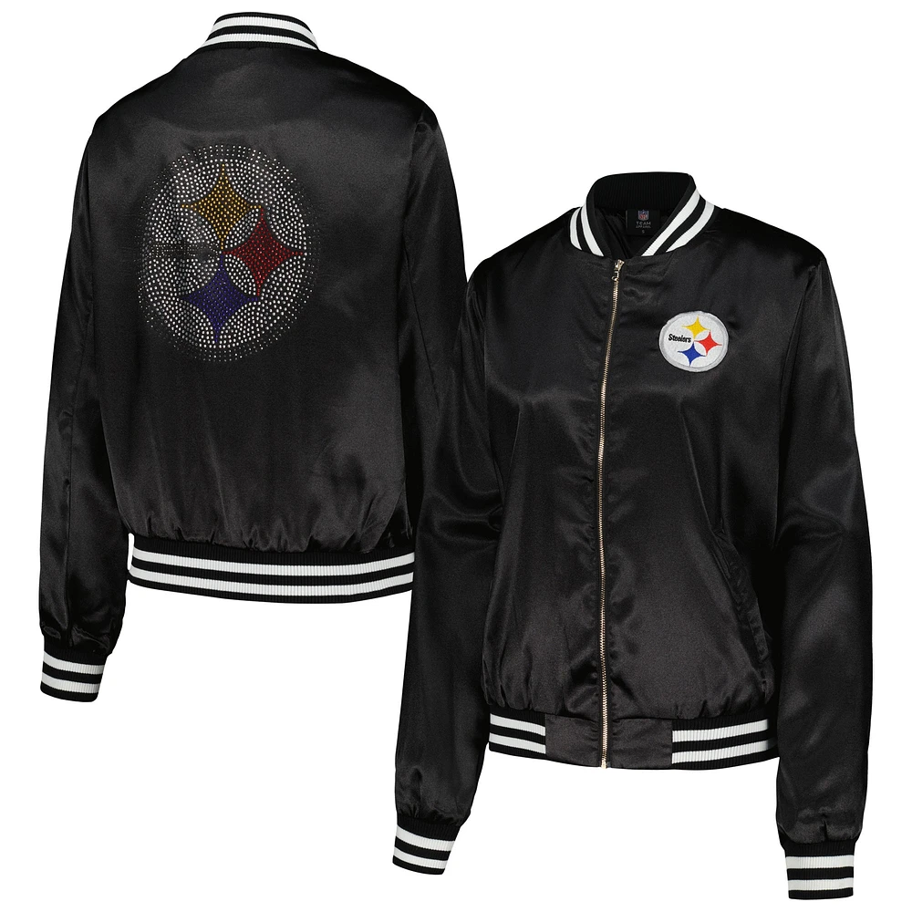 Veste universitaire à fermeture éclair intégrale en strass Cuce Black Pittsburgh Steelers pour femmes