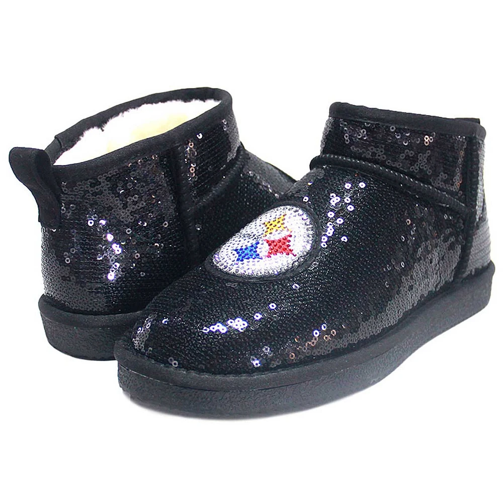 Women's Cuce  Black Pittsburgh Steelers Sequin Ankle Boots