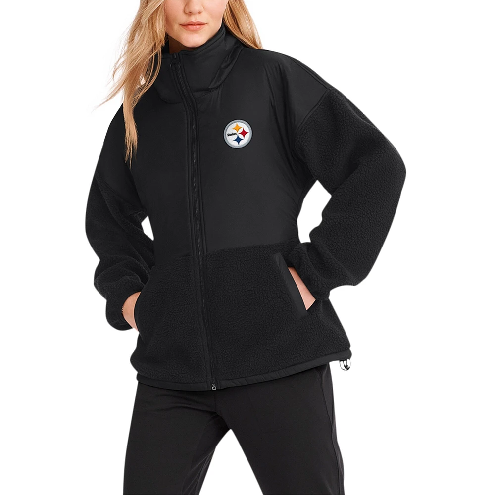 Women's DKNY Sport  Black Pittsburgh Steelers Drew Mixed Media Full-Zip Jacket