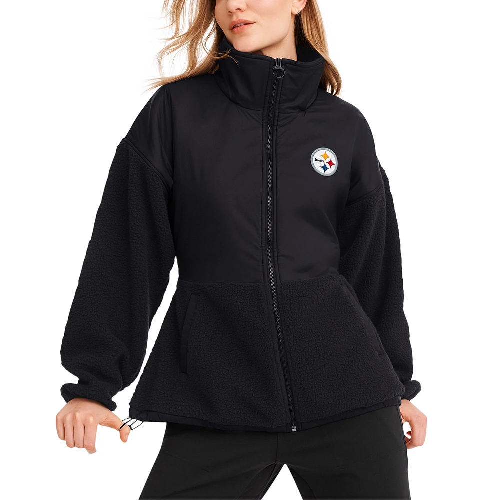 Women's DKNY Sport  Black Pittsburgh Steelers Drew Mixed Media Full-Zip Jacket