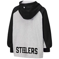 Sweat à capuche court raglan DKNY Sport gris/noir pour femme des Pittsburgh Steelers Joy