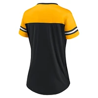 T-shirt en jersey à lacets et col V Fanatics pour femmes, noir/or, Pittsburgh Steelers Blitz & Glam