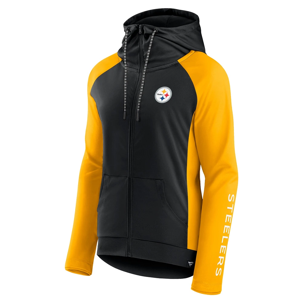 Women's Fanatics Black/Gold Pittsburgh Steelers End Around Lightweight Raglan Full-Zip Hoodie Jacket