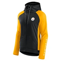 Women's Fanatics Black/Gold Pittsburgh Steelers End Around Lightweight Raglan Full-Zip Hoodie Jacket